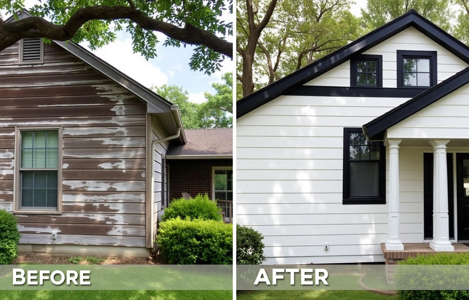 Before and after siding replacement